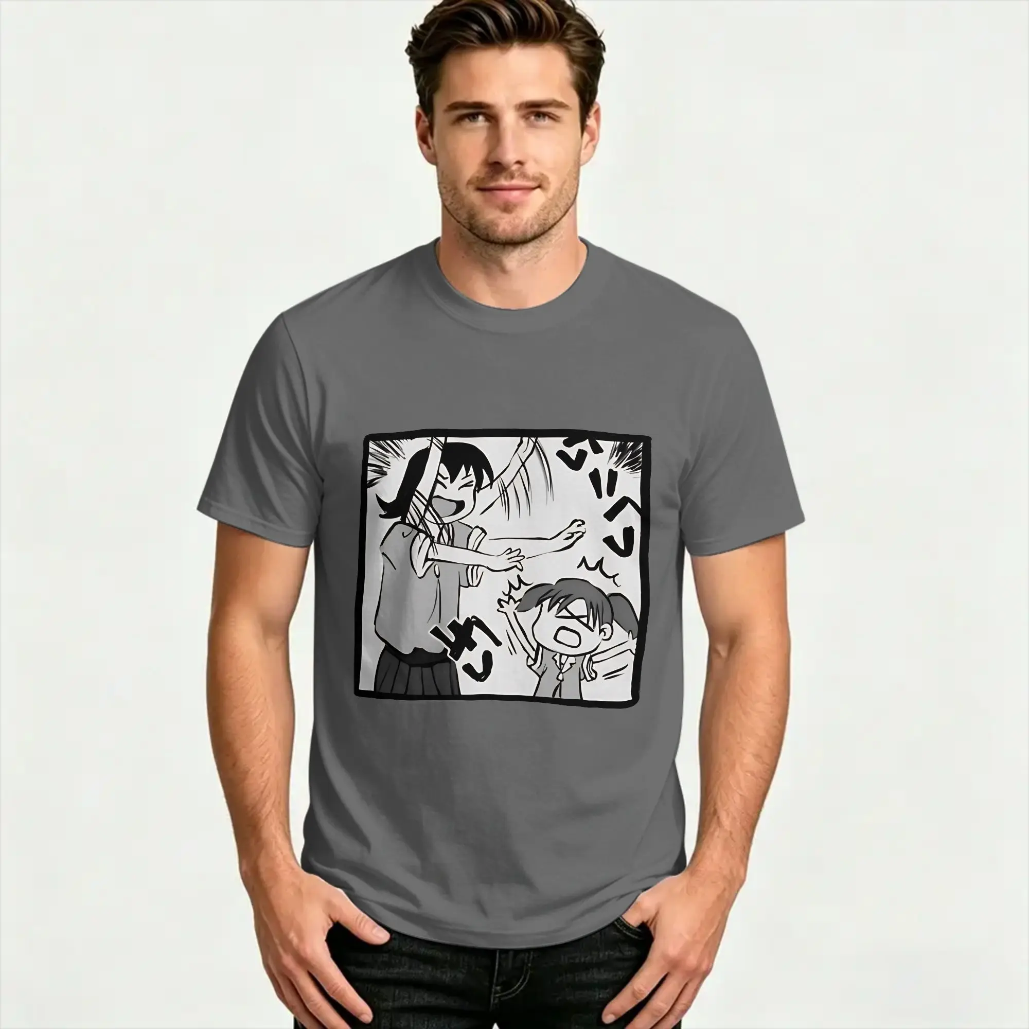 Azumanga Daioh tomo beating chiyo Tshirts Men 100%Cotton Clothing Retro  Crewneck Short Sleeve