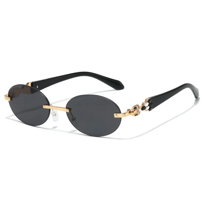 Luxury Brand Designer Sunglasses Women Snake Decoration Rhinestones Sun Glasses Ladies Fashion Oval Rimless Shades Female UV400