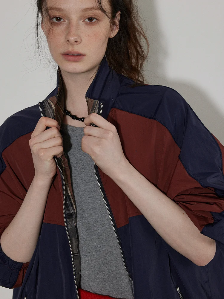 

Женская двусторонняя повседневная свободная куртка Lofi: новинка весна-осень, универсальный свободный топ малого размера с цветовыми блоками