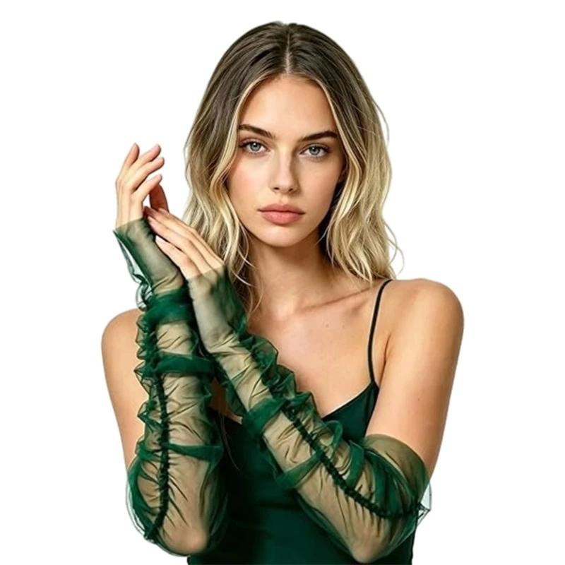  Long Sheer Arm Sleeves Fingerless Gloves Women Armwear for Evening Party Styling