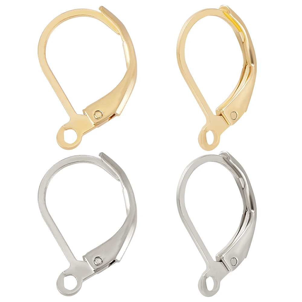 

100Pcs 2 Colors 304 Stainless Steel Leverback Earring Findings with Horizontal Loops Golden Stainless Steel Color 15x11x2mm