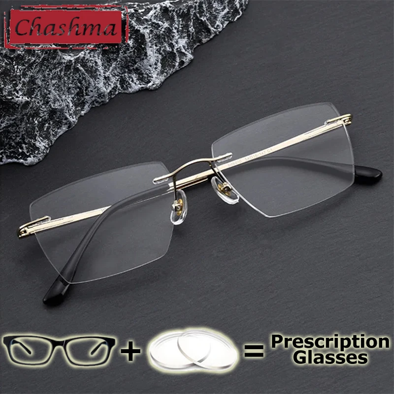 

Chashma Men Rimless Glasses Optical Eyewear Prescription Lenses Anti Blue Light Frameless Titanium Eyeglasses Frames for Male