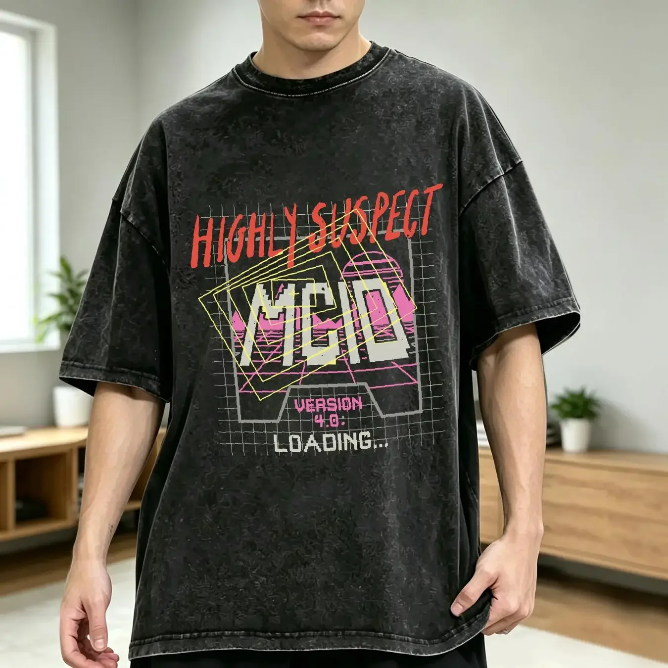 washed T Shirt Highly Suspect Men's Game Grid Black Medium vintage Washed Comfortable Breathable designer clothes fashion
