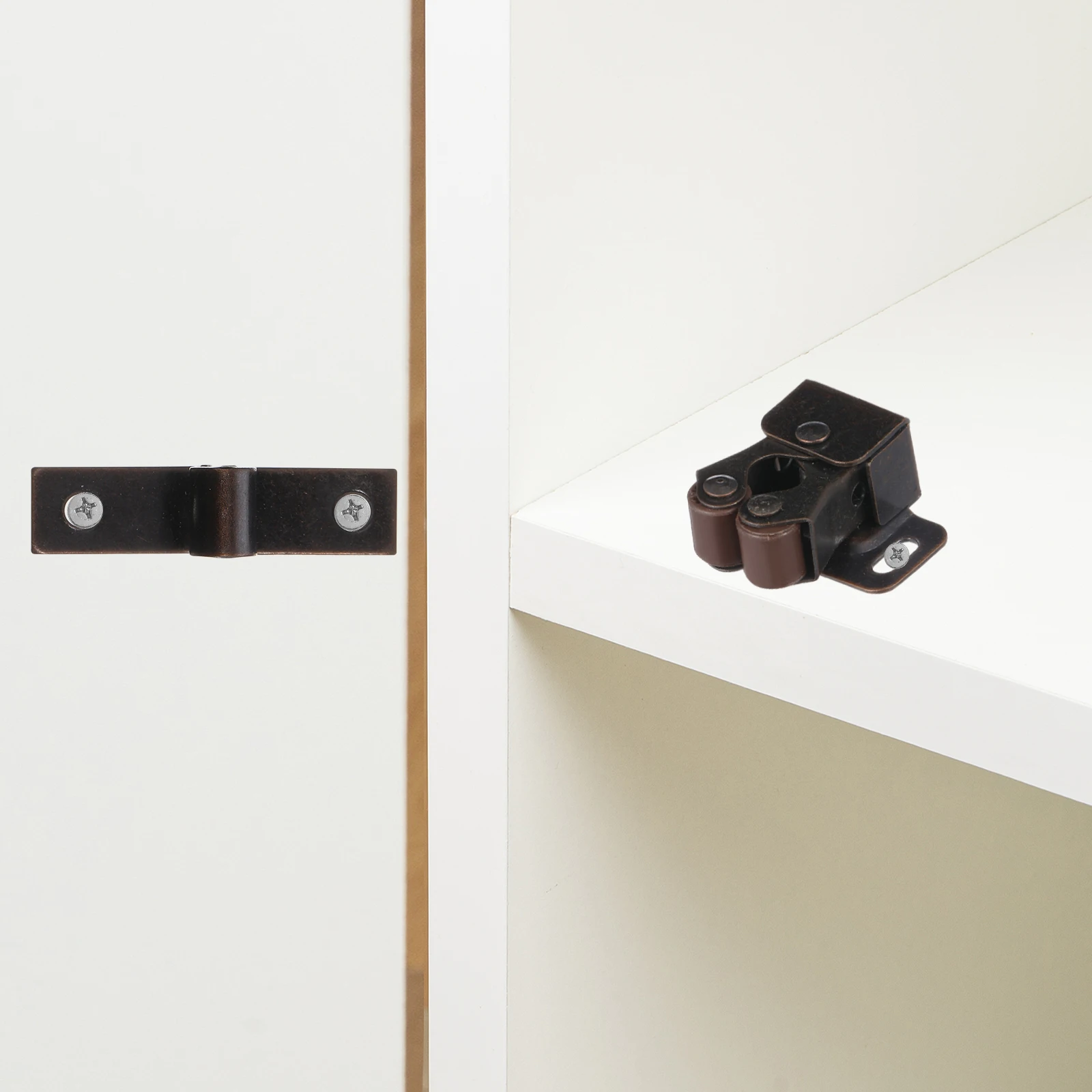 

8 Sets Double Roller Cabinet Latches Sturdy Iron Heavy Duty Hardware Dark Brown Easy Installation Suitable Cabinets Drawers