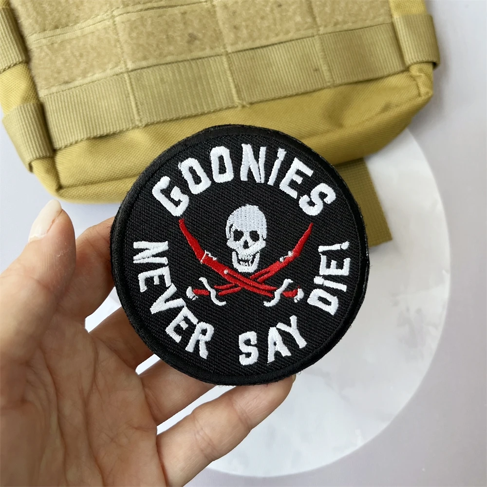 Goonies Never Say Diei Embroidered Patches Tactical Morale Badge Backpack Hook and Loop Sticker