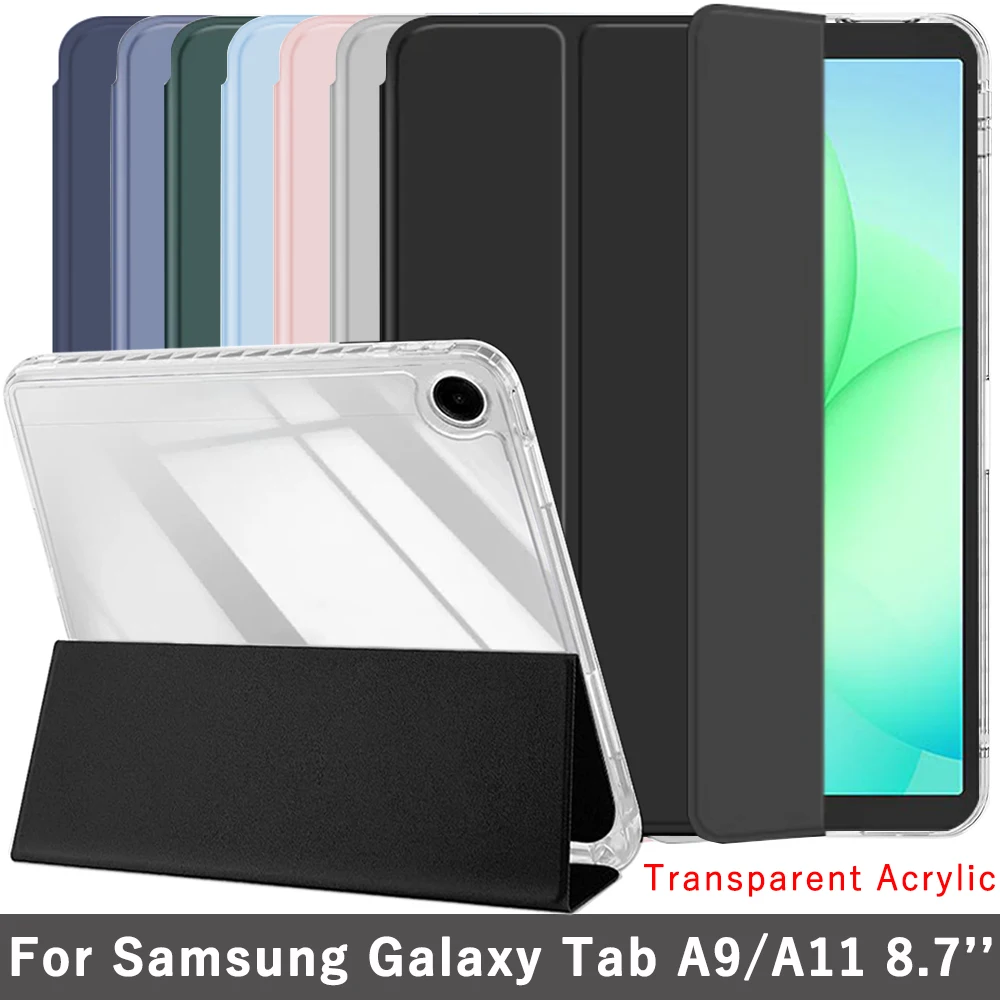 Clear Crystal Tablet Case With Pen Slot For Samsung Galaxy Tab A9 A11 8.7'' 2025 2023 SM-X110 X133 Tri-fold Magnetic Stand Cases