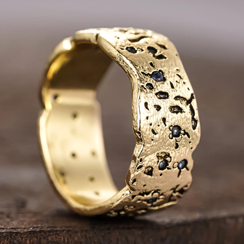 Huitan Chic Irregularity Gold Color Rings for Women Ruins Style Special Interest Party Finger Accessories Fashion Gifts Jewelry image 2