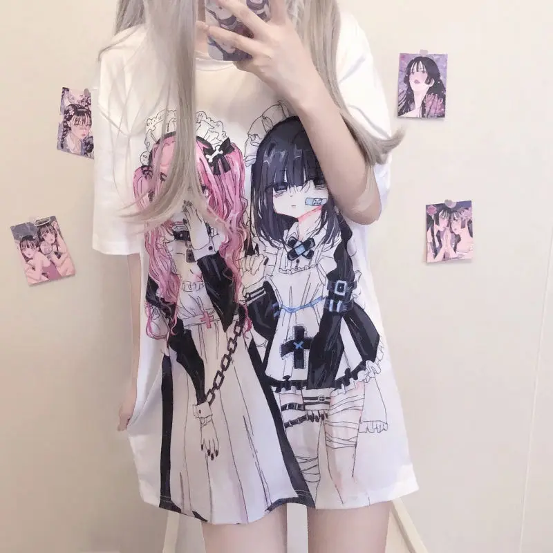 New Subculture Loose Short Sleeve T-shirt Y2k Girl Anime Aesthetic Print Harajuku Tops Summer Japanese Style Cute Tees Women