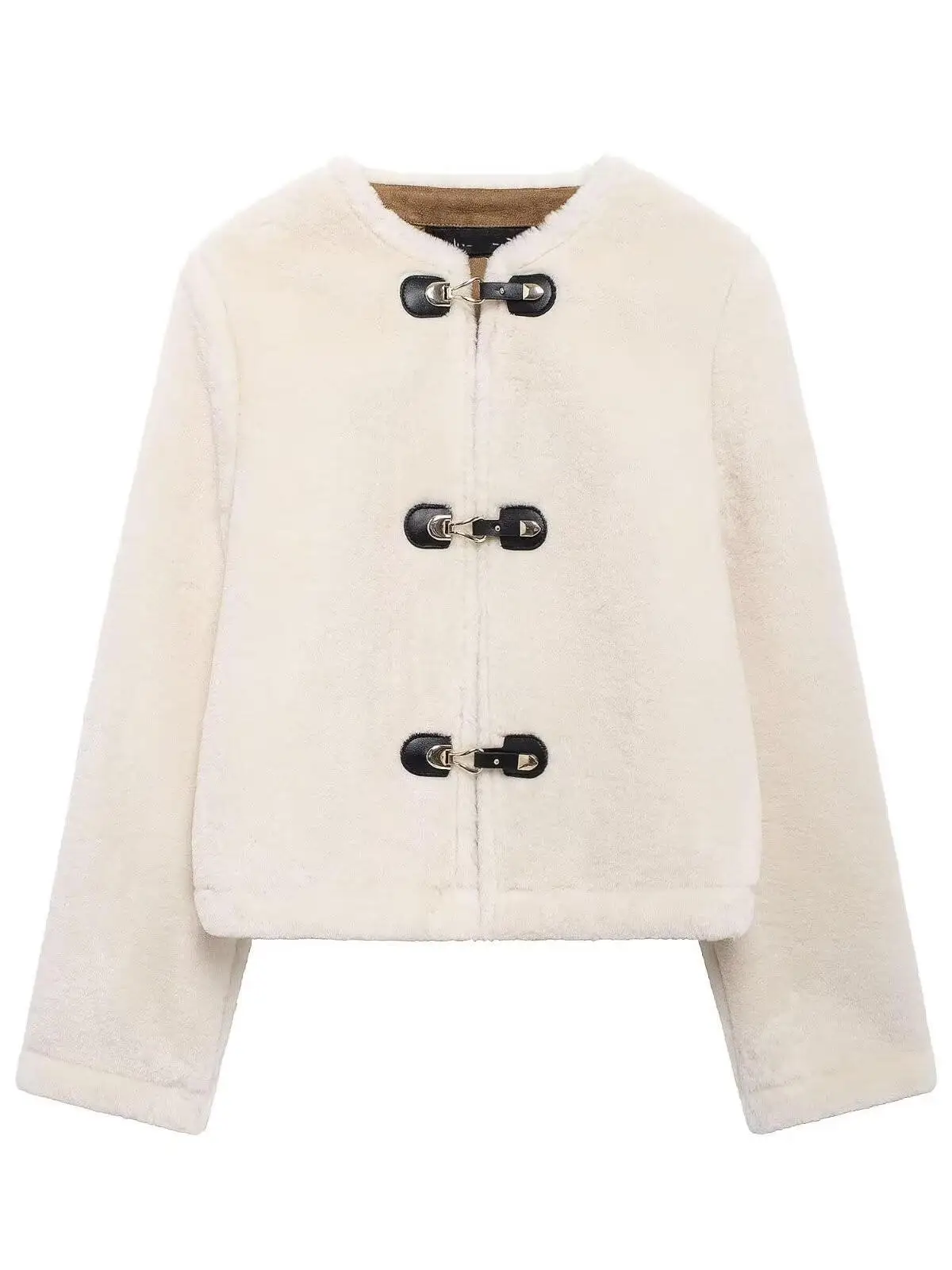 معطف نسائي جديد لعام 2025 من فراء الخروف مع زر معطف جلد Sli Commute Sle فضفاض مناسب طويل Sve معطف Ne مستدير #2