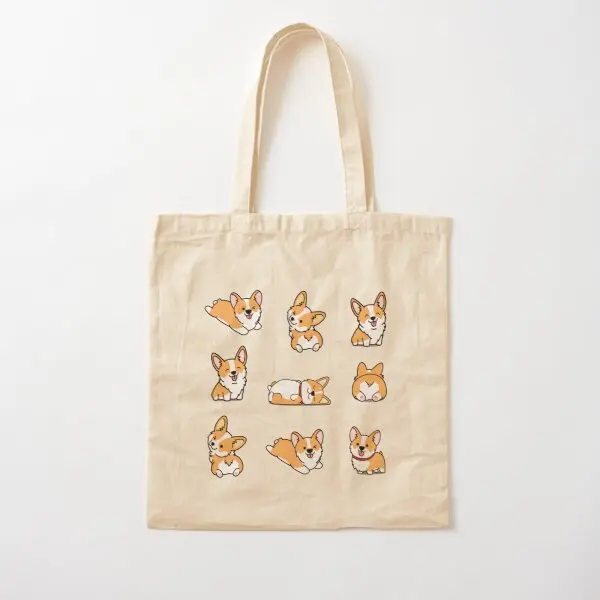 Kawaii Corgi Cotton  Canvas Bag Travel Fabric Casual Ladies Handbag Tote Foldable Grocery Unisex Shopper Designer Women Fashion