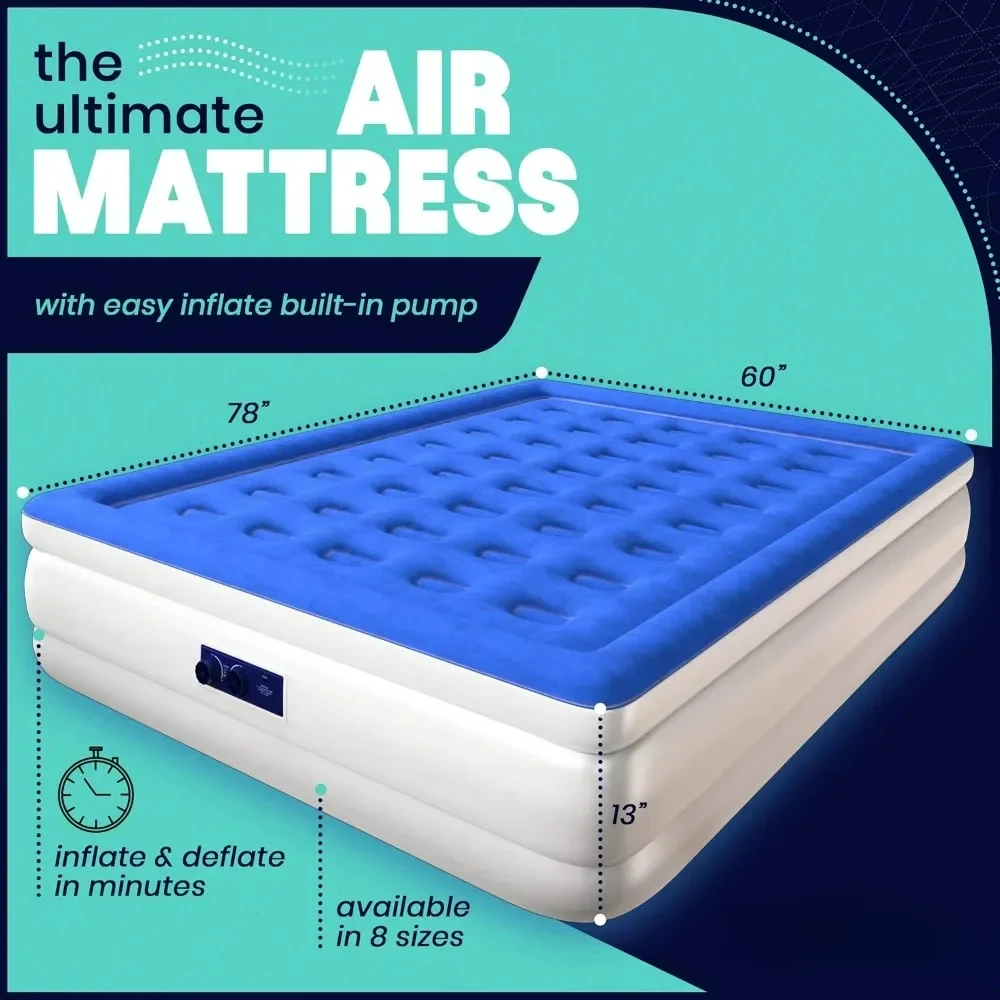 Air Mattress with Built-in Pump - Double Height Inflatable Mattress for Camping, Home & Portable Travel