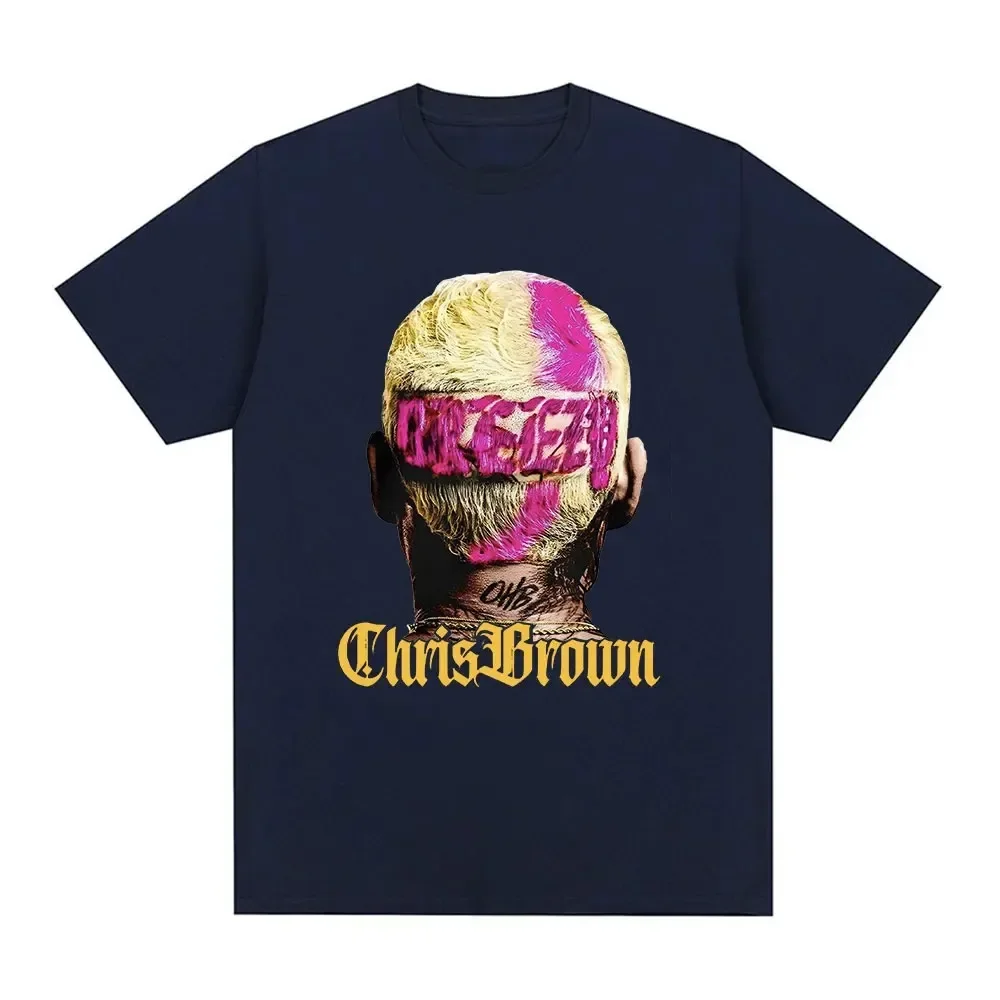 Rapper Chris Brown Breezy Big Face Graphic T-Shirts Men Women Harajuku Vintage Cotton Short Sleeve T Shirts Streetwear Fans Gift