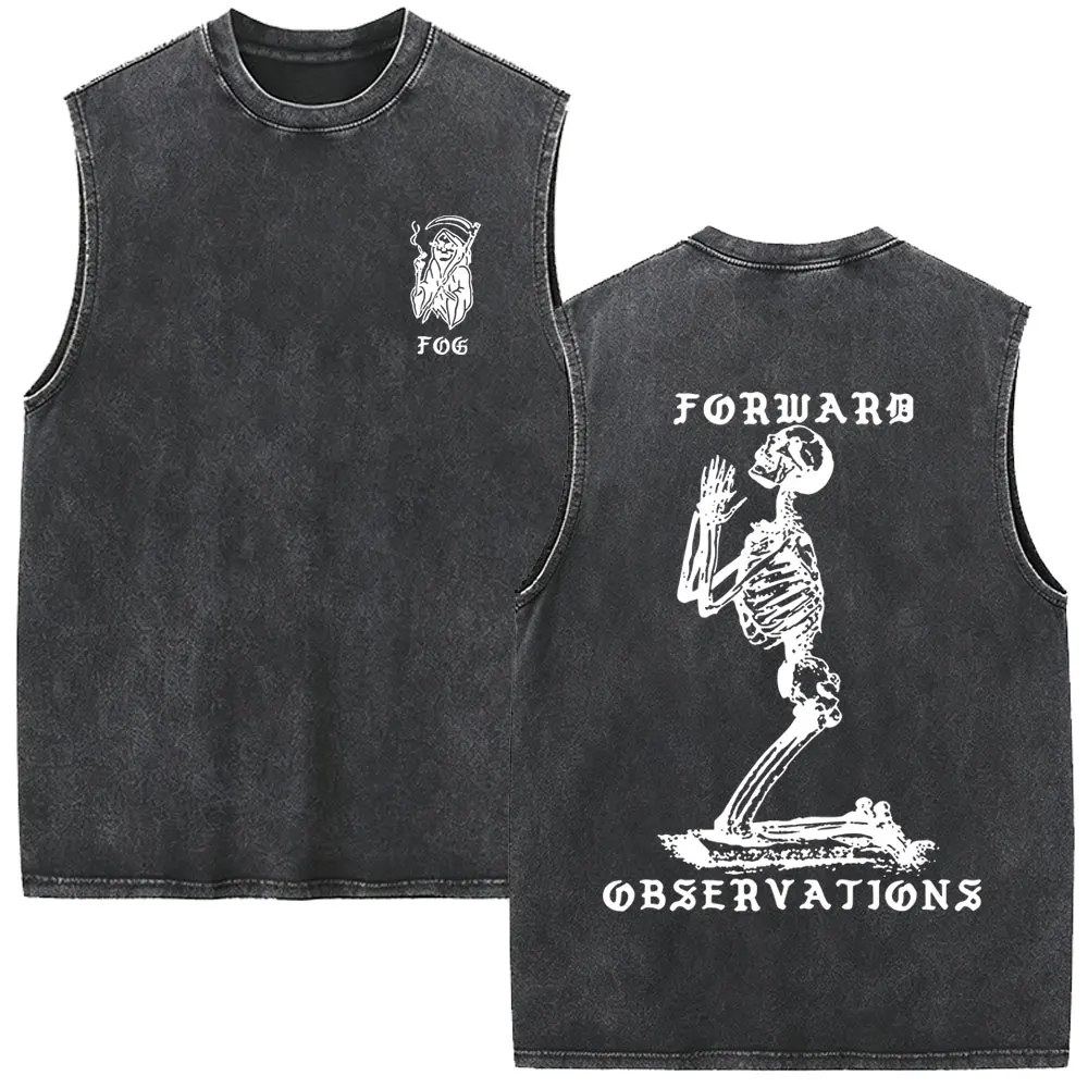 Forward Observations Group Skeleton Vintage Washed Vest T-shirt Homme Femme Gothique Rock Oversized Sans Manches Débardeur T-shirts