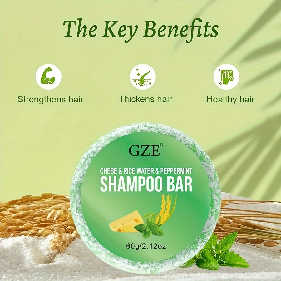 GZE Chebe & Rice Water & PEPPERMINT Shampoo Bar Soap for Hair Thickens & Strengthens - Helps Dry Curly & 4c Hair Moisturizing