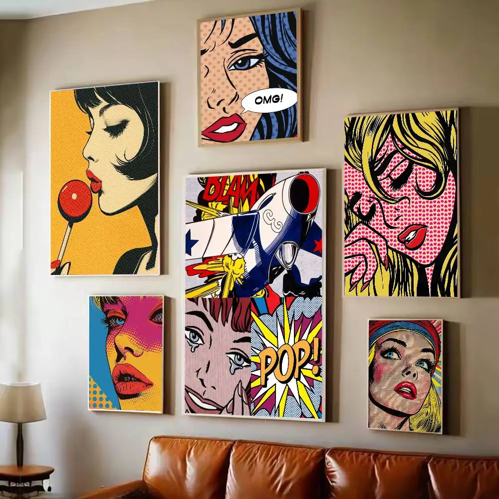 Roy Lichtenstein Pop Art Classic Movie Poster Selbstklebende Kunst Wasserfester Papieraufkleber Kaffeehaus Bar Zimmer Wanddekoration