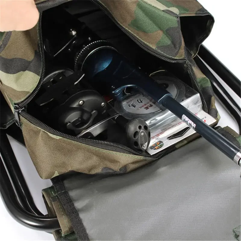 Camouflage Oxford Cloth Fishing Chair Foldable Backpack with Metal Tube Large Capacity Portable Stool Outdoor Camping Equipment