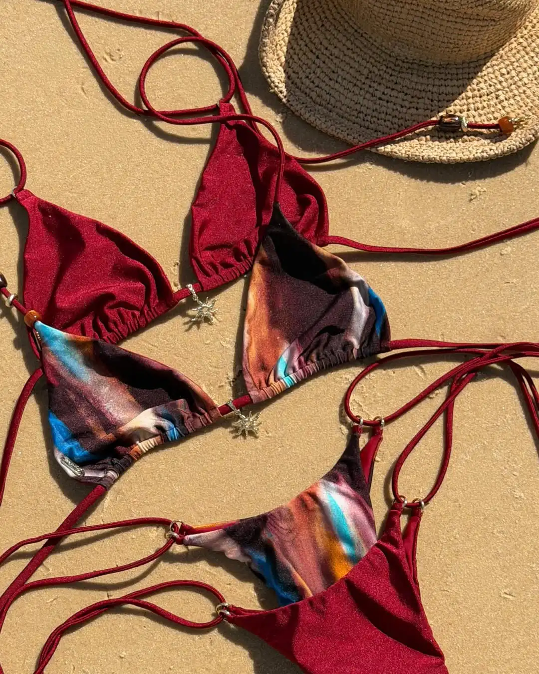 

Сексуальный купальник-бикини с декором из бусин и шнуровкой, модный женский купальник с низкой талией, пляжная одежда для женщин