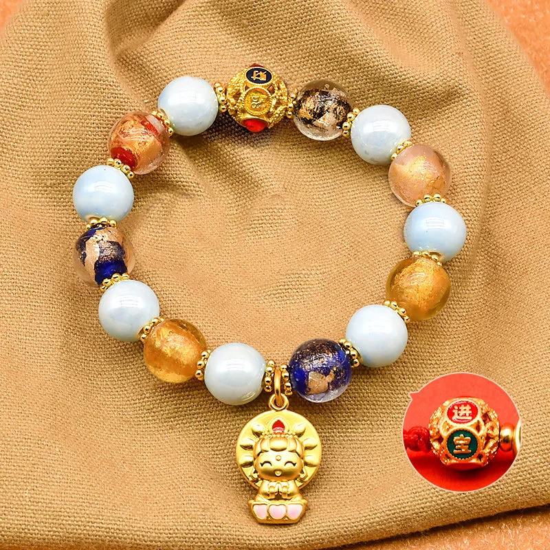 Scented Ash Porcelain and Glazed Glass Bracelet Women, Beijing Modified Buddhist Beads, Light Luxury Ornament for Temples an