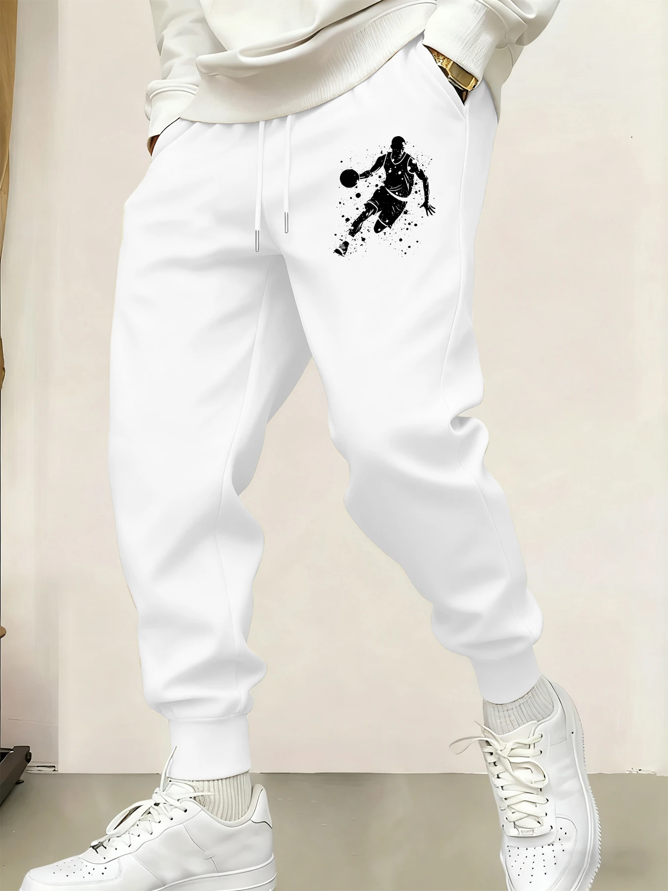 

Basketball Boy Print Casual Basics Sportpants Man Warm Soft Britches Comfy Street Long Pant Pocket Fleece Sweatpant Sport Pamts