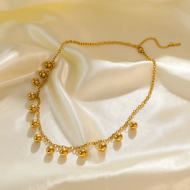 EILIECK 316L Stainless Steel Gold Color Beads Ball Pendant Necklace For Women New Fashion Design Girls Choker Jewelry Party Gift
