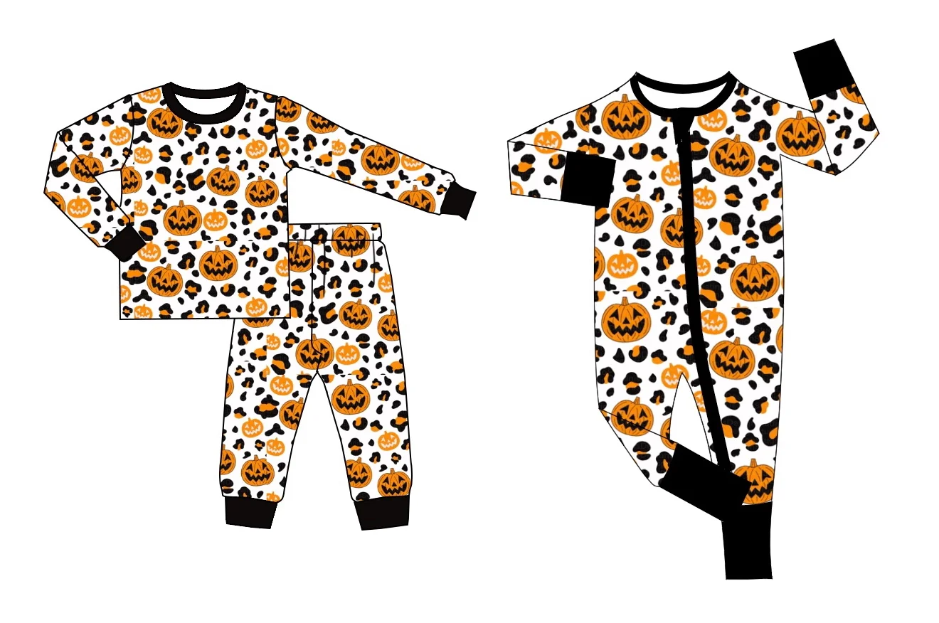 

Halloween clothes Horror Pumpkin Fabric long sleeves trousers pajama set zipper jumpsuit newborn baby clothes baby kids clothes