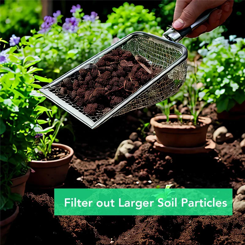 

ABUG-4PCS Soil Sifter For Gardening Stainless Steel Cat Litter Shovel For Sand And Compost