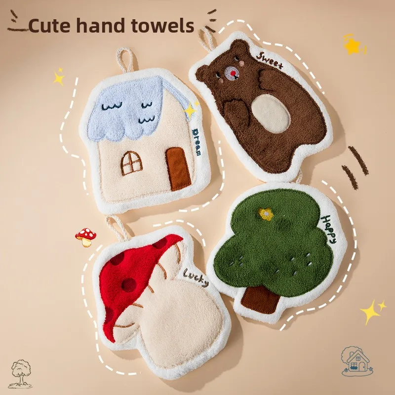

Cute Coral Fleece Hand Towel, Thickened, Instantly Absorbs Water Without Shedding, Perfect for Sinks, Adorable Hanging Design