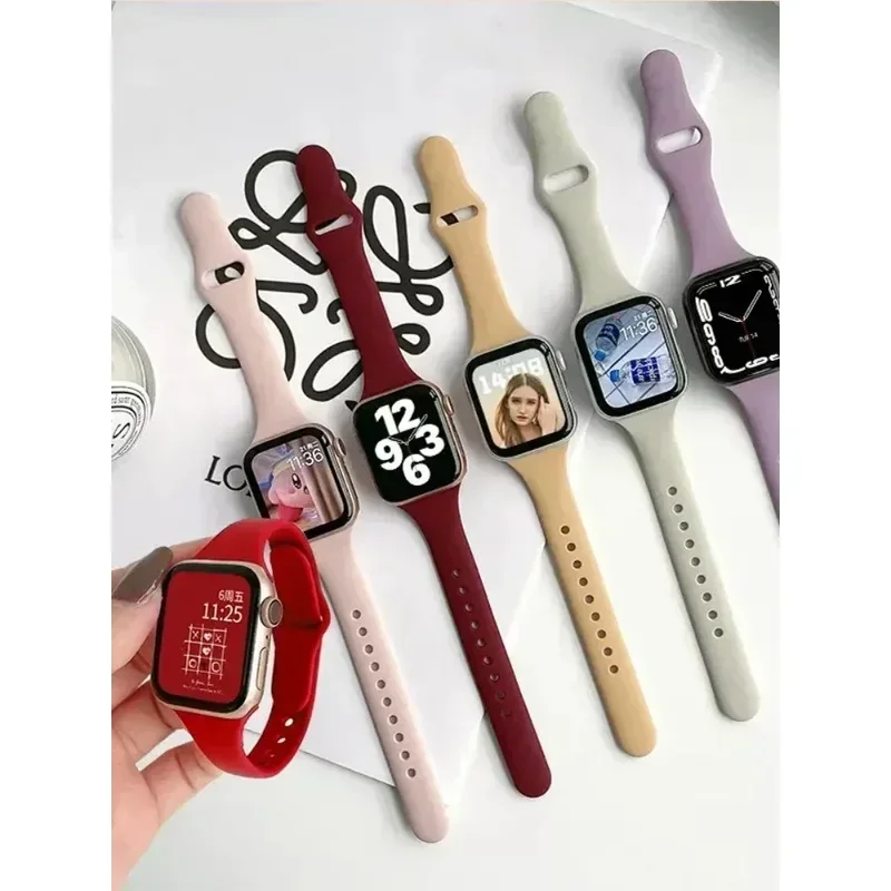 Thin Silicone Strap For Apple Watch Band Ultra 2 1 49mm 40 44 45mm 41mm 42mm 46mm Bracelet For IWatch Series 3 4 5 6 SE 7 8 9 10