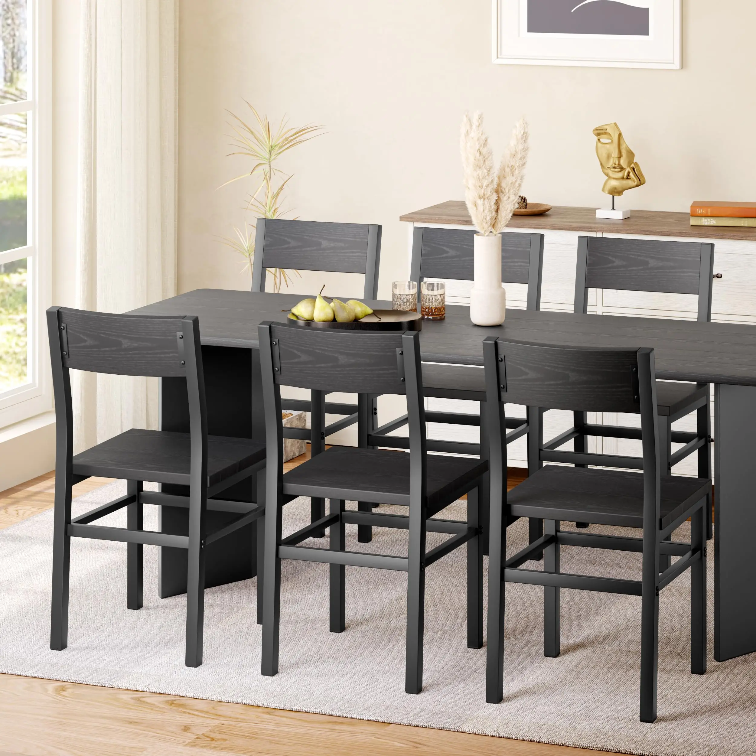 Black Dining Chairs Set of 6, Upgrade Farmhouse Kitchen Room Chair