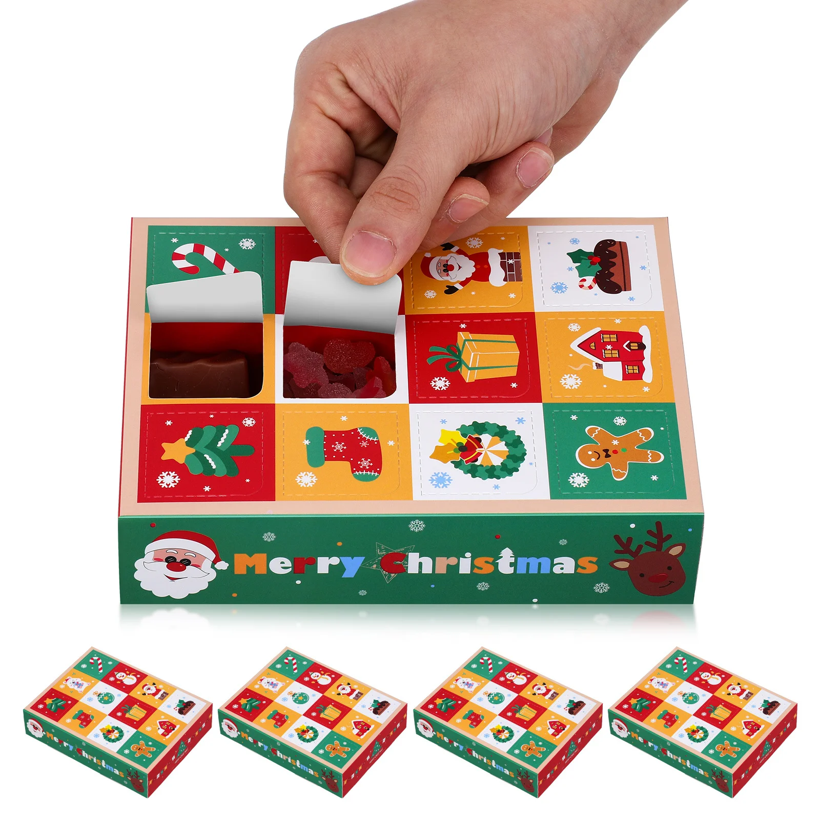 

5Pcs Christmas Gift Boxes Small 12 Compartments Paper Candy Treat Storage Box Holiday Party Favor Packaging Xmas Treats Box