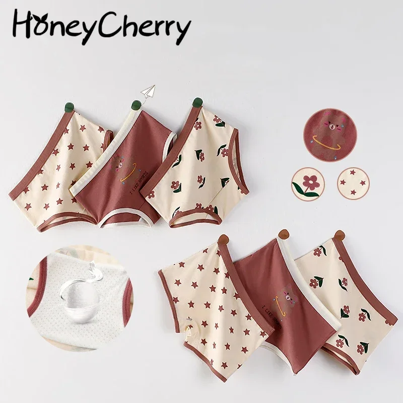 HoneyCherry New Girls' Underpants Cotton Boxer Children's Triangle Shorts Baby Plaid Cute Three Pack Baby Girl Panties