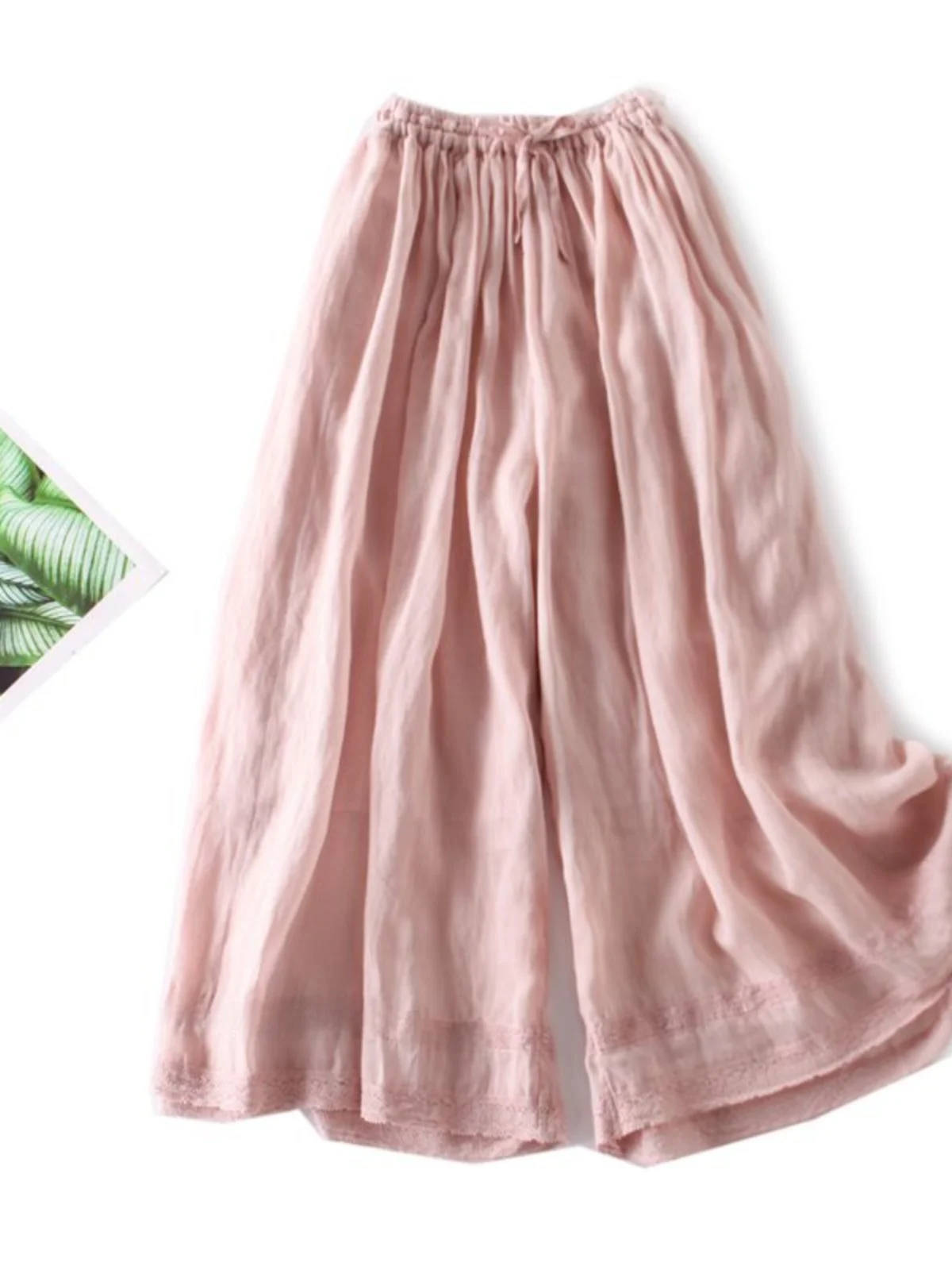 

Художественные свободные женские хлопковые и льняные широкие брюки с высокой талией, корейская модная юбка миди прямого кроя