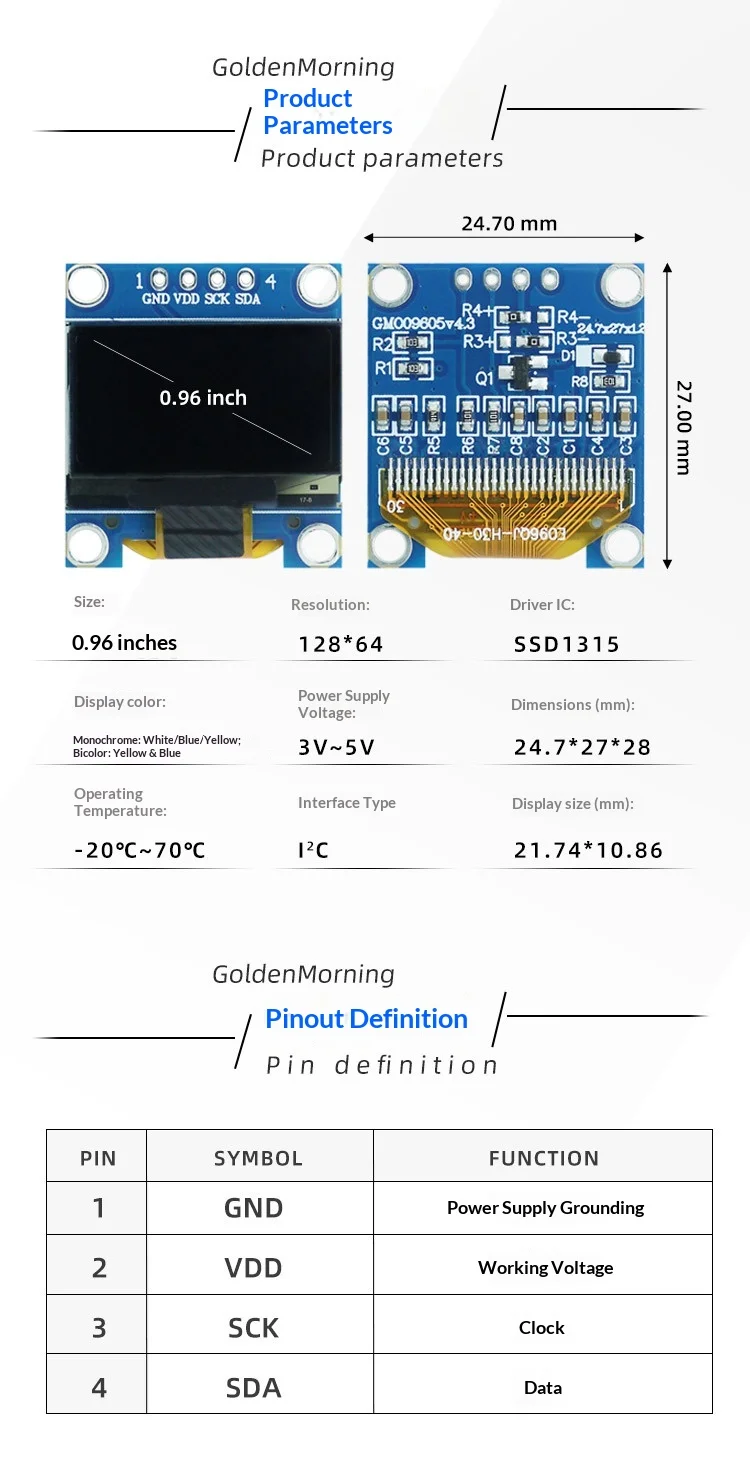 0.96inch Oled Lcd Screen Ssd1315 Small Screen 128x64 Display 4-pin Module Iic