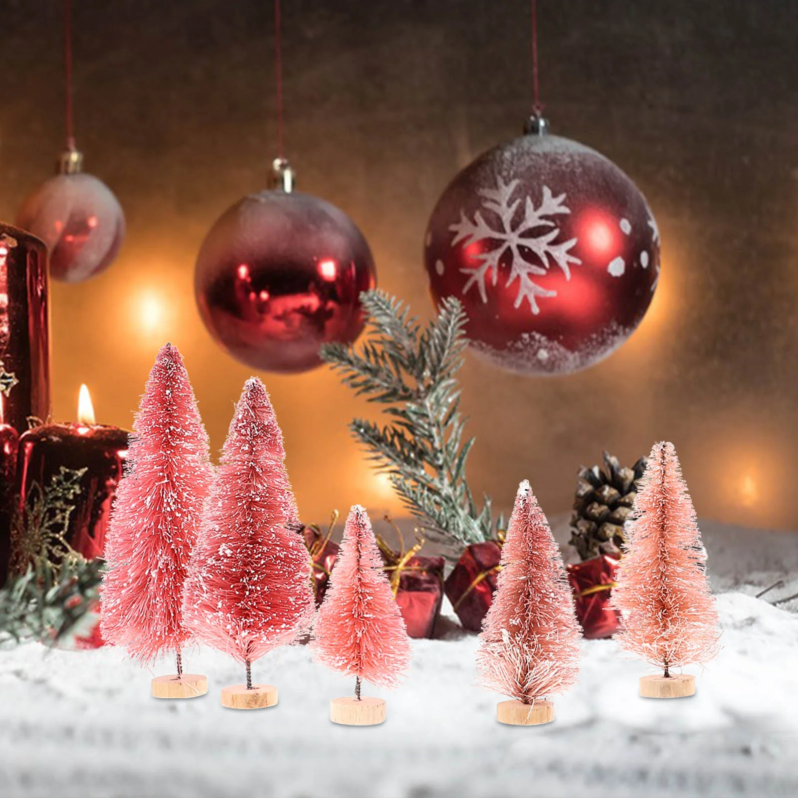 Pink Miniature Christmas Trees Statue Decor Small Fake Wooden Decorations Outdoor