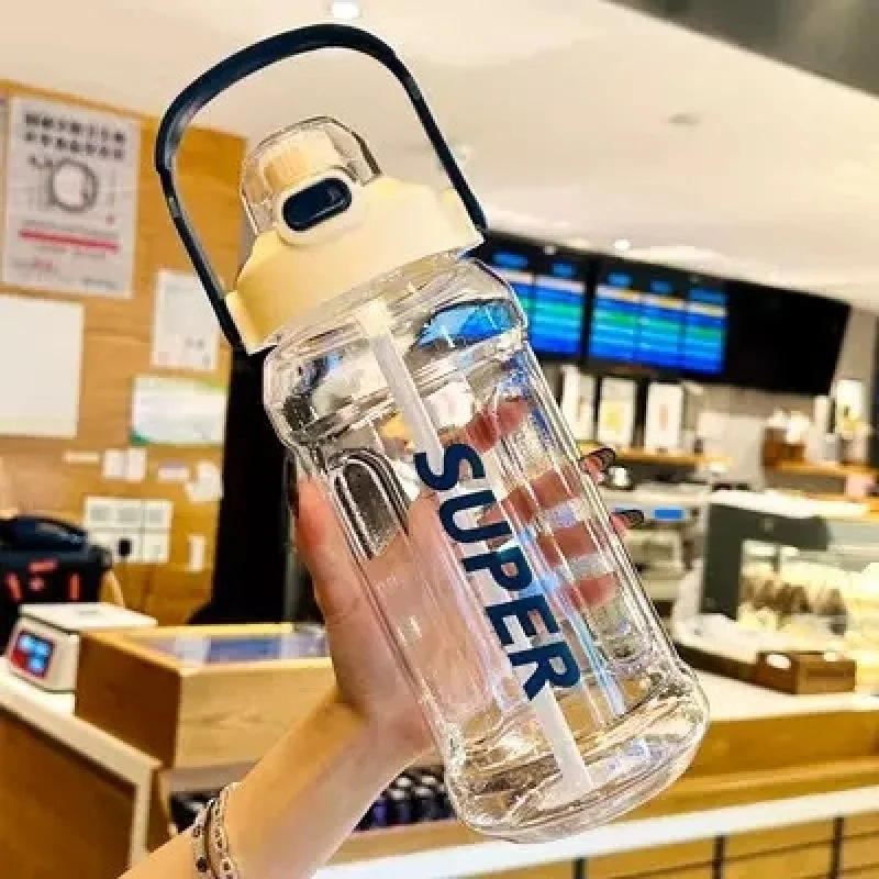 Hot Sale 2L Water Bottle Portable Straw Plastic Water Cup for Sports Fitness Adult High Value Big Fat Cup with Time Marker