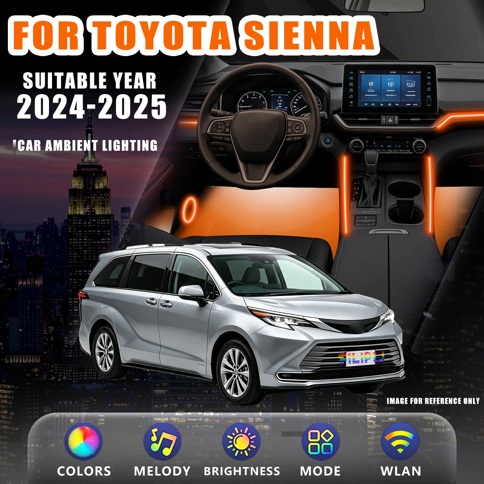 FOR TOYOTA Sienna 2024-2025 YEAR 20Lights RGB/DREAM COLOR Car Ambient Light Kit Full Cabin Flow Speed Sync 18 Zone Glow