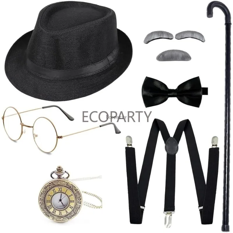 1920s Men Costume Accessories Set Gatsby Newsboy Hat Old Man Costume Accessories Set Grandpa Accessories Set diguse disfraz