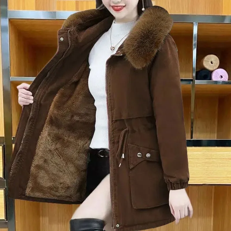 Thickened Mother Cotton-Padded Jacket Cashmere Imitation Noble Ladies Coat Parker Medium Long Korean Loose Winter Outerwear