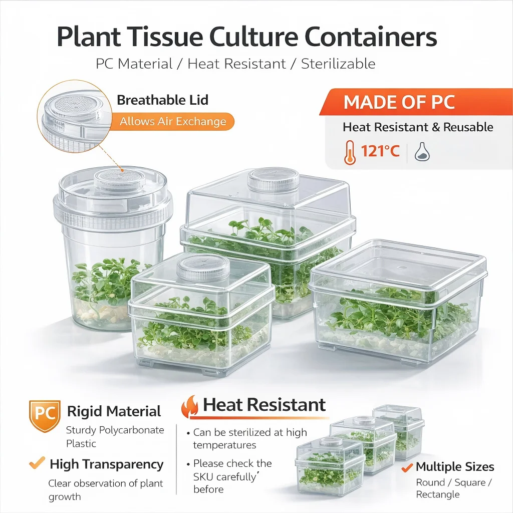 Plant Tissue Culture Container with Vented Lid Transparent Heat Resistant Nursery Bottle Bioplastic Growing Box