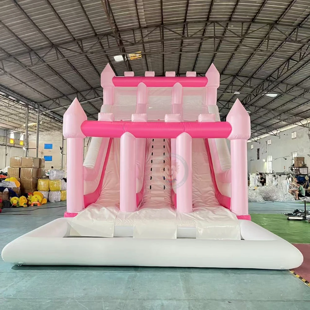Commercial PVC Double lane Slide with Water Pool Inflatable Water Slide with Children's Pool for Party Rental