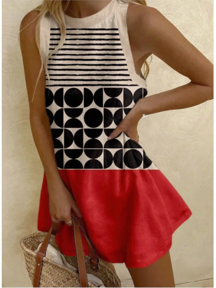 

Vestidos Para Mujer Women's Printed Summer Dress Sleeveless Casual Tank Top O-Neck Beach Dresses Female High Quality Clothing