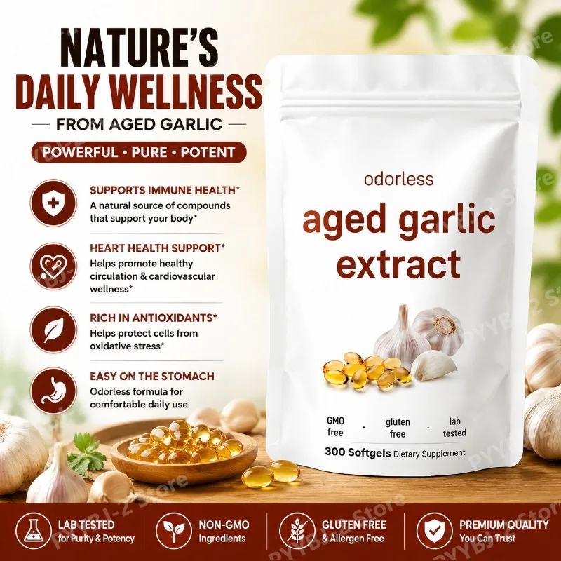 

Odorless Garlic Oil Capsules 2 Years Aged Garlic Extract Natural Herbal Supplements Wirh Grown Allium Sativum Bulb 300 Softgels