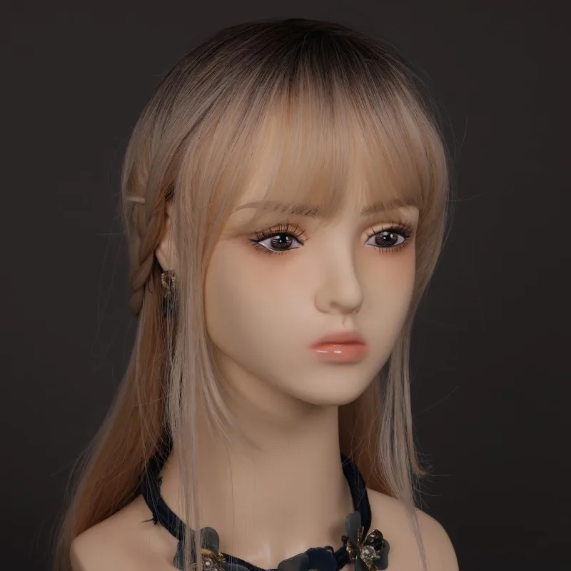 Realistic Bust Wig Head For Wigs,Hat,Earrings,Necklace Display Mannequin Head With Pink Lip Makeup Female Dummy Head For Wig