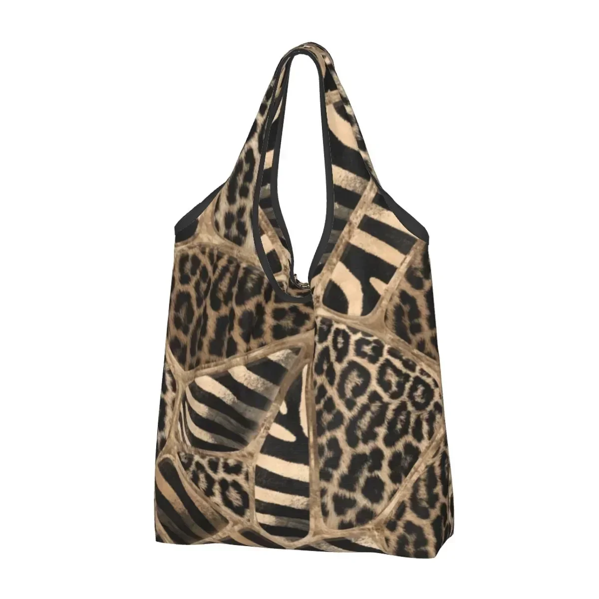 

Fashion Animal Print Shopping Tote Bag Portable Leopard And Zebra Pastel Gold Groceries Shoulder Shopper