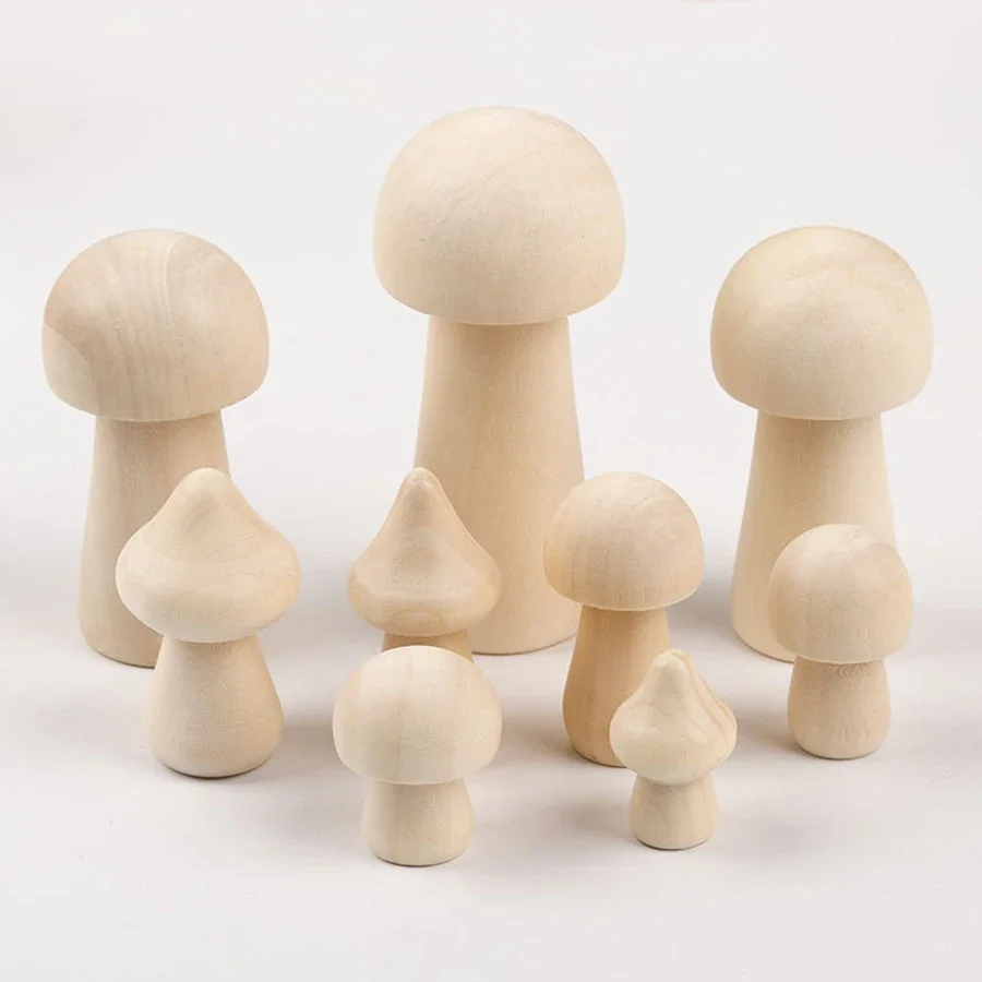 34 Pieces Unfinished Wooden Mushrooms 8 Different Sizes Unpainted Wood Mushrooms Figures for Arts and Crafts