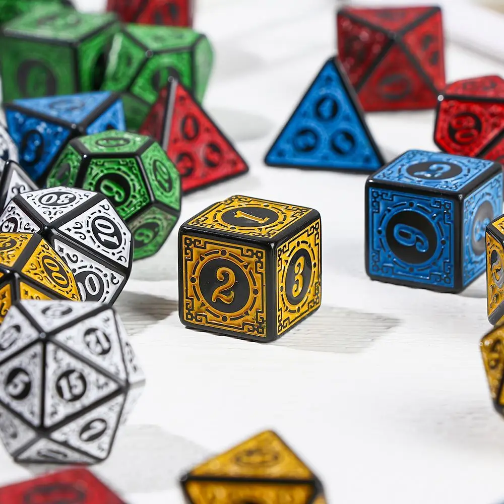 DND Game Polyhedral Dice Set with Textures Pattern 7pcs of D4 D6 D8 D10 D% D12 D20 for RPG Board Game Accessories image 5