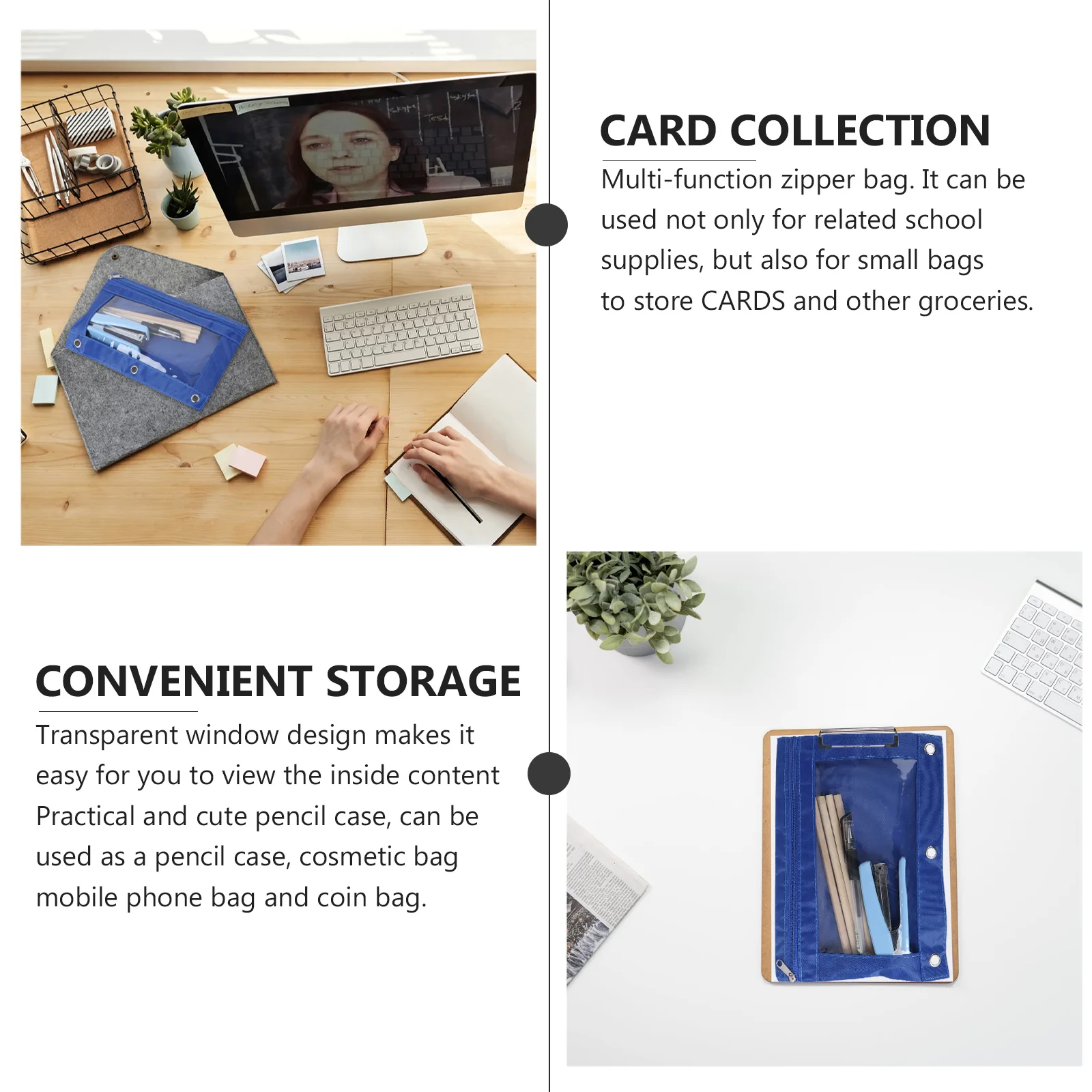 

6pcs 3 Ring Transparent Oxford Pencil Pouch Lightweight Stationery Bag For School Office File Holder Coin Key Organizer Pen