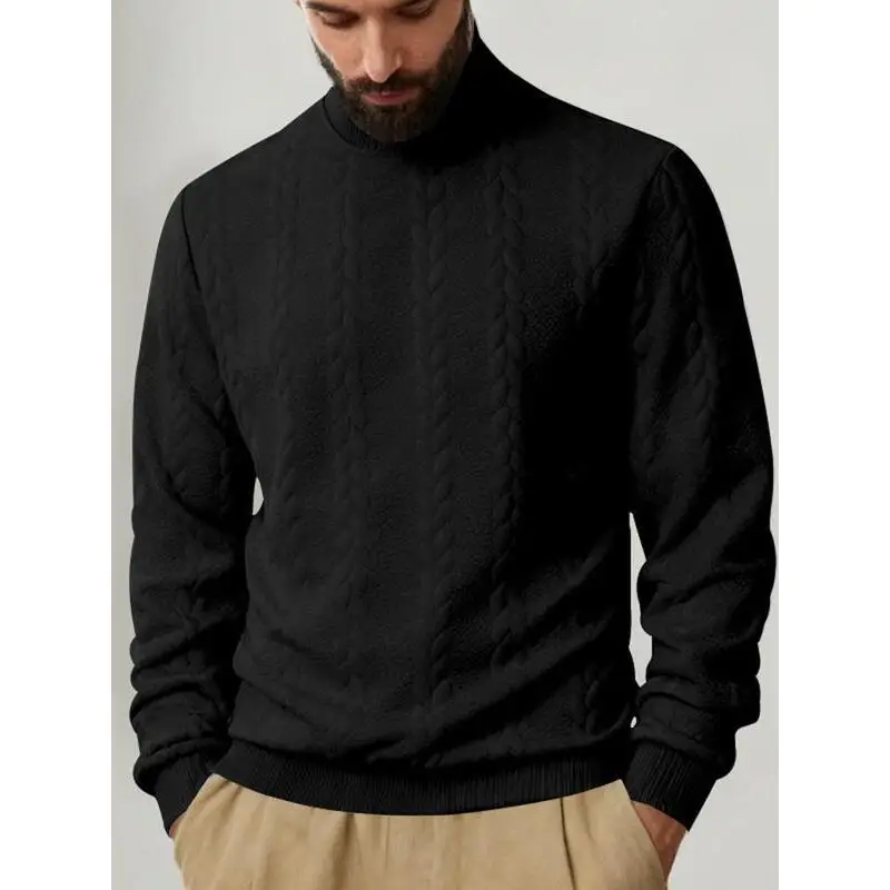 Men's High Neck Casual Sweater Warm Knit Crop Top Comfortable Breathable Outdoor Walking Sweater Female Model Deformation Res...