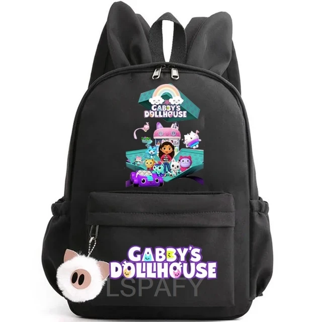 Mochila de casa de muñecas Gabby para niña, niño, estudiante, adolescente, mochilas escolares informales, mochilas de viaje con Orejas de conejo