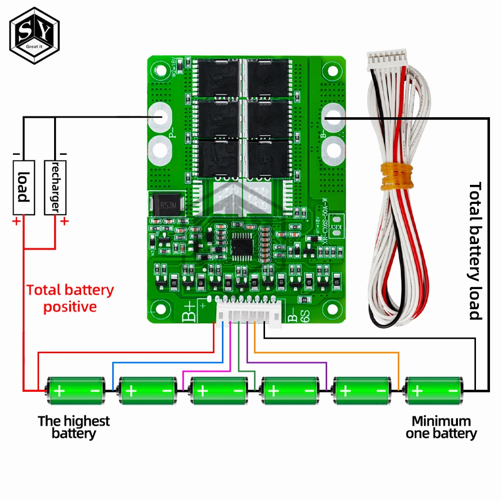 6S 25.2V 30A 40A 18650  Battery Poretect Board BMS PCB with Balance for Ebike Scooter With heat sink